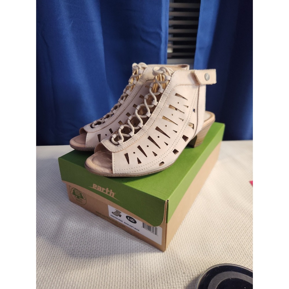 Earth Nubuck Leather Lace-Up Ankle Sandals Kristen 8 D Gladiator Nude Soft NIB